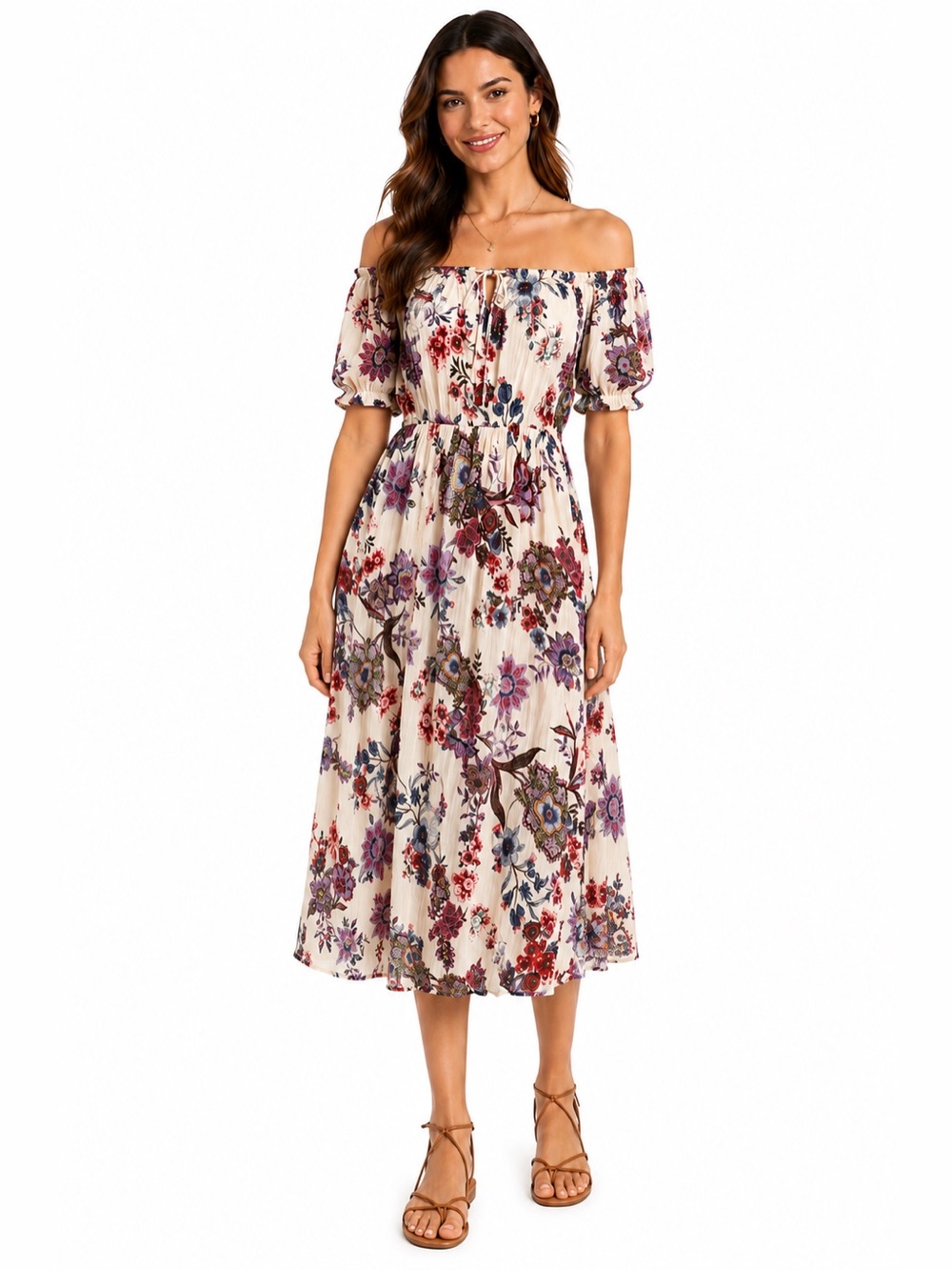 Patrons of Peace Floral Off Shoulder Boho Midi Dress Large Cottagecore Peasant